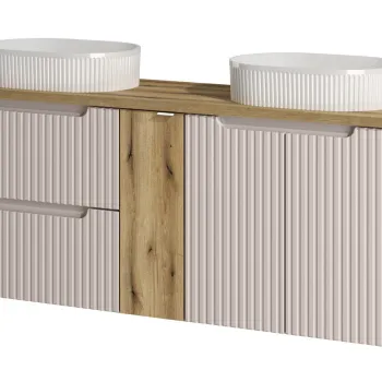 Set mobilier baie, dulap dublu si 2 lavoare, 140 cm D S Un Beyond, Nova Cashmere Oak, Comad, MDF/PAL laminat, casmir mat imagine