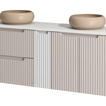 Set mobilier baie, dulap dublu si 2 lavoare, 140 cm D S Un Wik, Nova Cashmere White, Comad, MDF/PAL laminat, casmir mat imagine