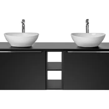 Set mobilier baie, dulap dublu si 2 lavoare, 140 cm Lola, Santa Fe Black, Comad, MDF/PAL laminat, negru mat imagine
