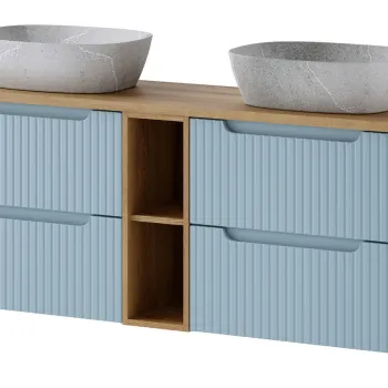 Set mobilier baie, dulap dublu si 2 lavoare, 140 cm, Nova Denim Oak, Comad, MDF/PAL laminat, stejar coast evoke imagine