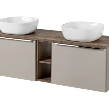 Set mobilier baie, dulap dublu si 2 lavoare, 140 cm, Santa Fe Taupe, Comad, MDF/PAL laminat, gri/stejar santa fe vintage imagine