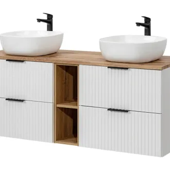 Set mobilier baie, dulap dublu si 2 lavoare, 140 cm Wotan, Adel White, Comad, MDF/PAL laminat, alb mat imagine