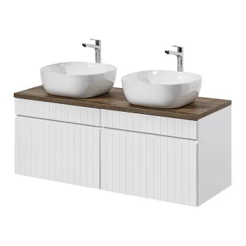 Set mobilier baie, dulap dublu si 2 lavoare, 160 cm, Iconic White, Comad, MDF/PAL laminat, alb/stejar santa fe vintage imagine