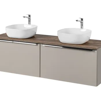 Set mobilier baie, dulap dublu si 2 lavoare, 160 cm, Santa Fe Taupe, Comad, MDF/PAL laminat, gri/stejar santa fe vintage imagine