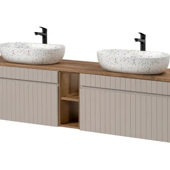 Set mobilier baie, dulap dublu si 2 lavoare, 180 cm Coast Evoke, Iconic Cashmere, Comad, MDF/PAL laminat, casmir mat imagine