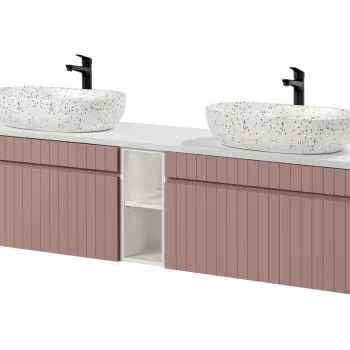 Set mobilier baie, dulap dublu si 2 lavoare, 180 cm, Iconic Rose, Comad, MDF/PAL laminat, roz antic/alb imagine