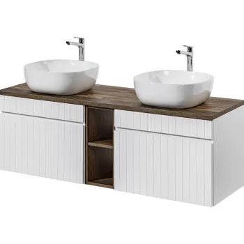 Set mobilier baie, dulap dublu si 2 lavoare, 180 cm, Iconic White, Comad, MDF/PAL laminat, alb/stejar santa fe vintage imagine