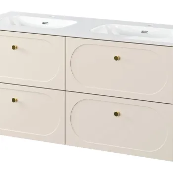 Set mobilier baie, dulap dublu si lavoar dublu, 120 cm, Donna Sand, Comad, MDF/PAL laminat, nisipiu imagine