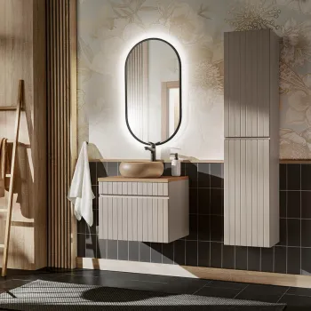 Set mobilier baie Iconic Cashmere 60 cm, dulap inalt si masca cu lavoar, Comad, MDF/PAL, casmir imagine