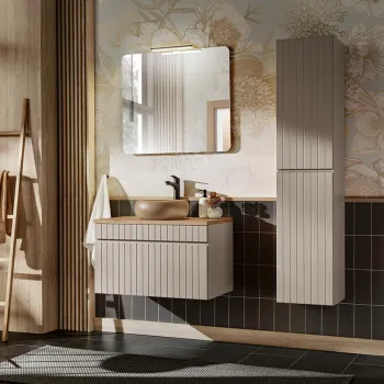 Set mobilier baie Iconic Cashmere 80 cm, dulap inalt si masca cu lavoar, Comad, MDF/PAL, casmir imagine