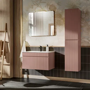 Set mobilier baie Iconic Rose 80 cm, dulap inalt si masca cu lavoar, Comad, MDF/PAL, roz imagine