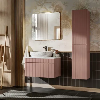 Set mobilier baie Iconic Rose Lili 80 cm, dulap inalt si masca cu lavoar, Comad, MDF/PAL, roz imagine