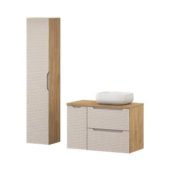 Set mobilier baie Luxor Beige 90 cm, dulap inalt si masca cu lavoar, Comad, MDF/PAL, bej imagine