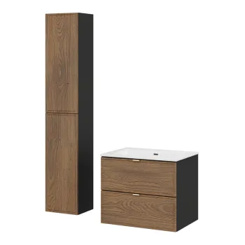 Set mobilier baie, masca cu lavoar si dulap inalt, 60 cm, Talia Casella, Comad, MDF/PAL laminat, stejar casella/negru mat imagine