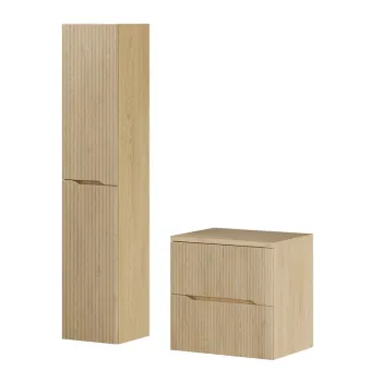 Set mobilier baie Nordic Cremona 60 cm, dulap inalt si masca lavoar, Comad, MDF/PAL, stejar imagine