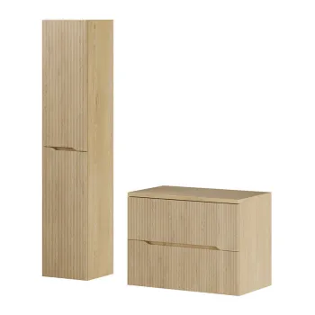 Set mobilier baie Nordic Cremona 80 cm, dulap inalt si masca lavoar, Comad, MDF/PAL, stejar imagine
