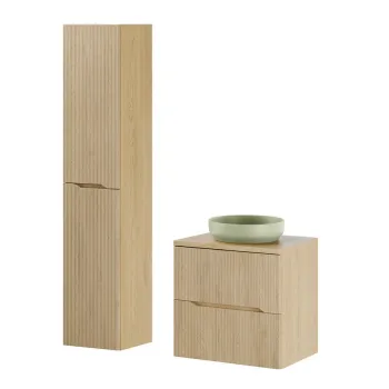Set mobilier baie Nordic Cremona River 60 cm, dulap inalt si masca cu lavoar, Comad, MDF/PAL, stejar imagine