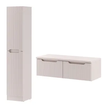 Set mobilier baie Nova Cashmere 100 cm, dulap inalt si masca dubla lavoar, Comad, MDF/PAL, casmir imagine