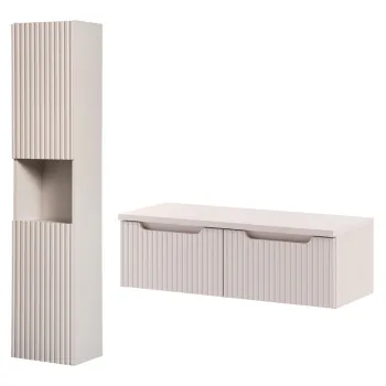 Set mobilier baie Nova Cashmere 100 cm HC, dulap inalt si masca dubla lavoar, Comad, MDF/PAL, casmir imagine