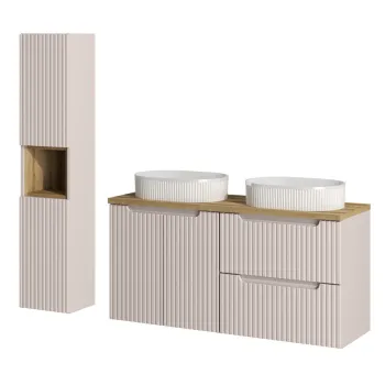 Set mobilier baie Nova Cashmere 120 cm, dulap inalt si masca dubla cu lavoar, Comad, MDF/PAL, casmir imagine
