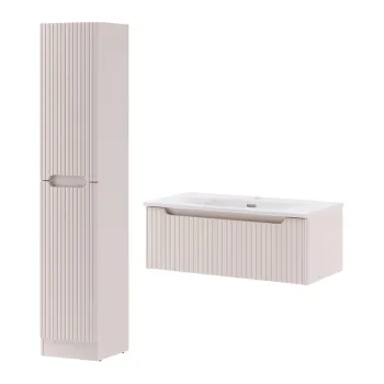 Set mobilier baie Nova Cashmere 80 cm, dulap inalt si masca cu lavoar, Comad, MDF/PAL, casmir imagine
