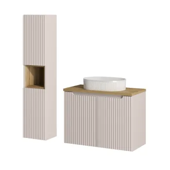 Set mobilier baie Nova Cashmere Beyond 80 cm, dulap inalt si masca cu lavoar, Comad, MDF/PAL, casmir imagine