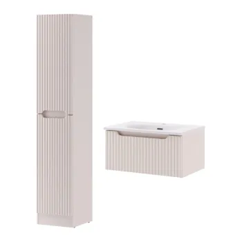 Set mobilier baie Nova Cashmere Sky 60 cm, dulap inalt si masca cu lavoar, Comad, MDF/PAL, casmir imagine