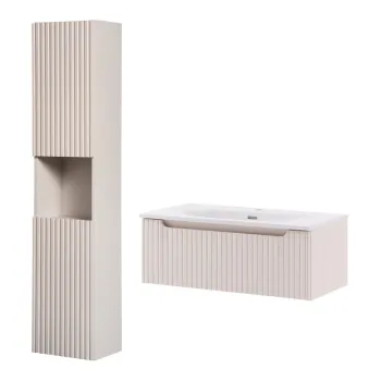 Set mobilier baie Nova Cashmere Sky 80 cm, dulap inalt si masca cu lavoar, Comad, MDF/PAL, casmir imagine