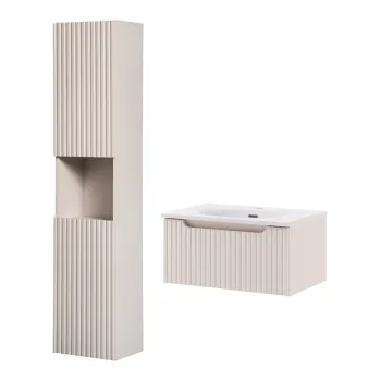 Set mobilier baie Nova Cashmere Sky HC 60 cm, dulap inalt si masca cu lavoar, Comad, MDF/PAL, casmir imagine