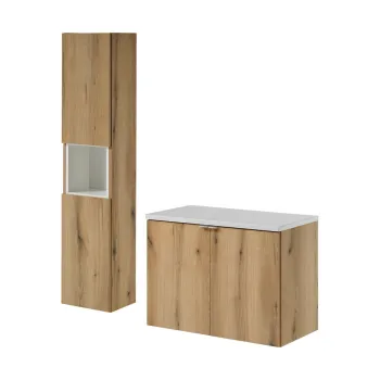Set mobilier baie Nova Coast Evoke 80 cm D, dulap inalt si masca lavoar, Comad, MDF/PAL, stejar/alb imagine