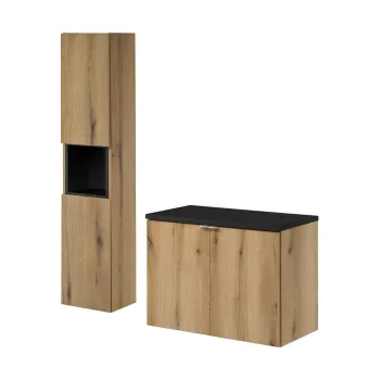 Set mobilier baie Nova Coast Evoke 80 cm D, dulap inalt si masca lavoar, Comad, MDF/PAL, stejar/negru imagine