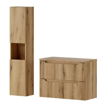 Set mobilier baie Nova Coast Evoke 80 cm S, dulap inalt si masca lavoar, Comad, MDF/PAL, stejar imagine