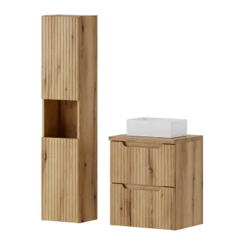 Set mobilier baie Nova Coast Evoke Gaja 50 cm, dulap inalt si masca cu lavoar, Comad, MDF/PAL, stejar imagine