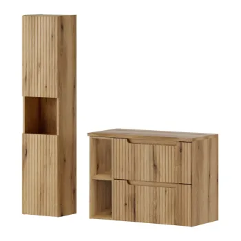 Set mobilier baie Nova Coast Evoke Oak 80 cm, dulap inalt si masca lavoar, Comad, MDF/PAL, stejar imagine
