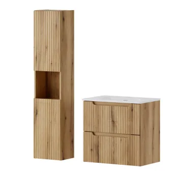 Set mobilier baie Nova Coast Evoke Sky 60 cm, dulap inalt si masca cu lavoar, Comad, MDF/PAL, stejar imagine