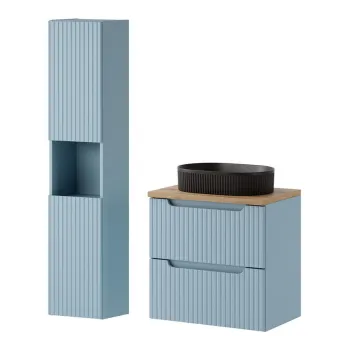 Set mobilier baie Nova Denim Beyond 100 cm, dulap inalt si masca cu lavoar, Comad, MDF/PAL, albastru denim imagine