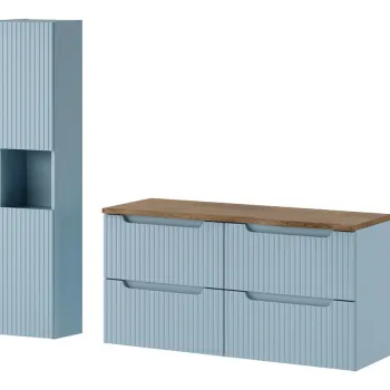 Set mobilier baie Nova Denim Casella 120 cm, dulap inalt si masca dubla lavoar, Comad, MDF/PAL, albastru denim imagine