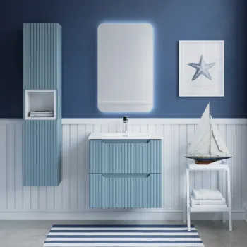 Set mobilier baie Nova Denim Sky 60 cm, dulap inalt si masca cu lavoar, Comad, MDF/PAL, albastru denim imagine