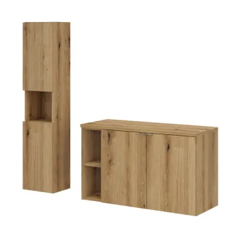 Set mobilier baie, Nova Oak 100 cm HC LR, Comad, dulap inalt si masca dubla pentru lavoar, PAL, stejar imagine