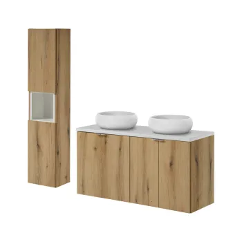 Set mobilier baie Nova Oak 120 cm, dulap inalt si masca dubla cu lavoar, Comad, MDF/PAL, stejar/alb imagine