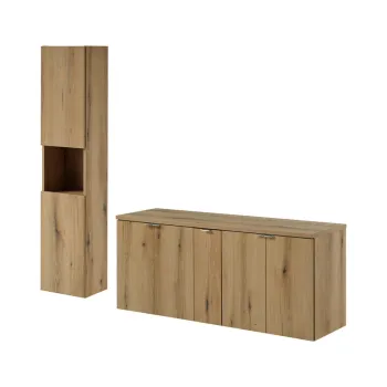Set mobilier baie Nova Oak 140 cm D HC, dulap inalt si masca dubla lavoar, Comad, PAL, stejar imagine