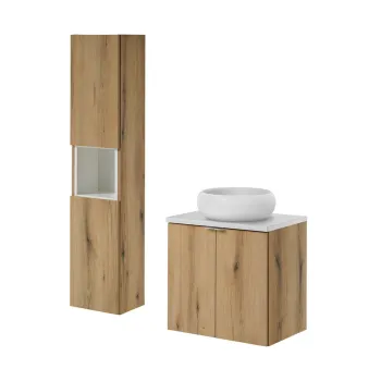 Set mobilier baie, Nova Oak 60 cm D, dulap inalt si masca cu lavoar, Comad, MDF/PAL, stejar/alb imagine