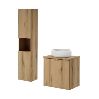 Set mobilier baie, Nova Oak 60 cm D, dulap inalt si masca cu lavoar, Comad, PAL, stejar imagine