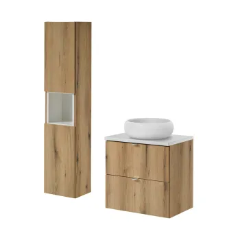 Set mobilier baie, Nova Oak 60 cm S, dulap inalt si masca cu lavoar, Comad, MDF/PAL, stejar/alb imagine