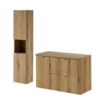 Set mobilier baie Nova Oak 90 cm, dulap inalt si masca lavoar, Comad, PAL, stejar/alb imagine