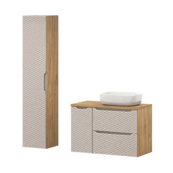 Set mobilier baie Ocean Beige 90 cm, dulap inalt si masca cu lavoar, Comad, MDF/PAL, bej imagine