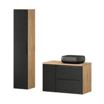 Set mobilier baie Ocean Black 90 cm, dulap inalt si masca cu lavoar, Comad, MDF/PAL, bej imagine
