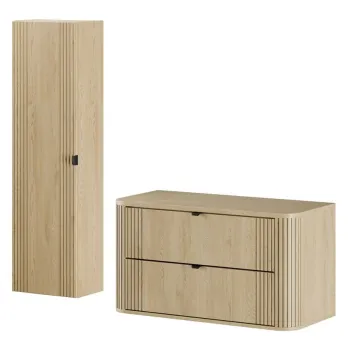 Set mobilier baie, Ovalia Cremona 120 cm, dulap inalt si masca lavoar, Comad, MDF/PAL, stejar imagine