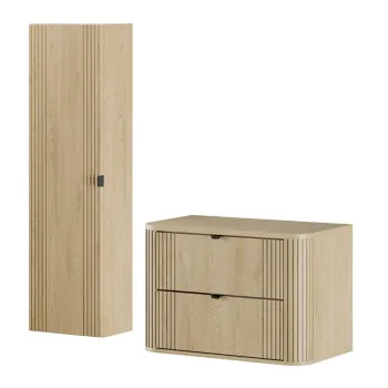 Set mobilier baie, Ovalia Cremona 80 cm, dulap inalt si masca lavoar, Comad, MDF/PAL, stejar imagine