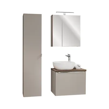 Set mobilier baie Santa Fe Taupe 60 cm, dulap inalt, masca cu lavoar si cabinet cu oglinda, Comad, MDF/PAL, grej imagine